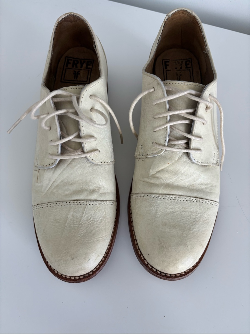 Frye Cream Leather Cap-Toe Derby Oxfords